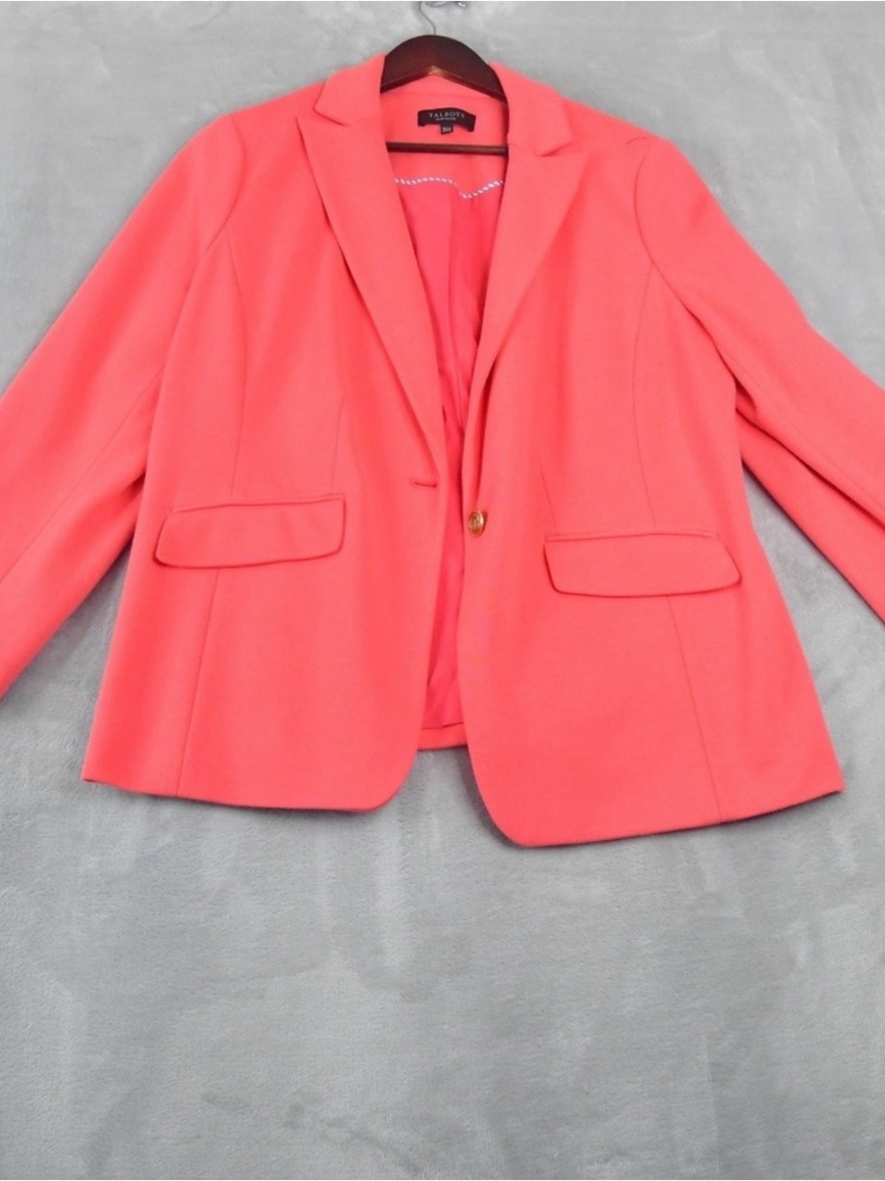 Talbots Plus Petite Coral Pink Single Button Blazer Jacket Gold Buttons 16WP